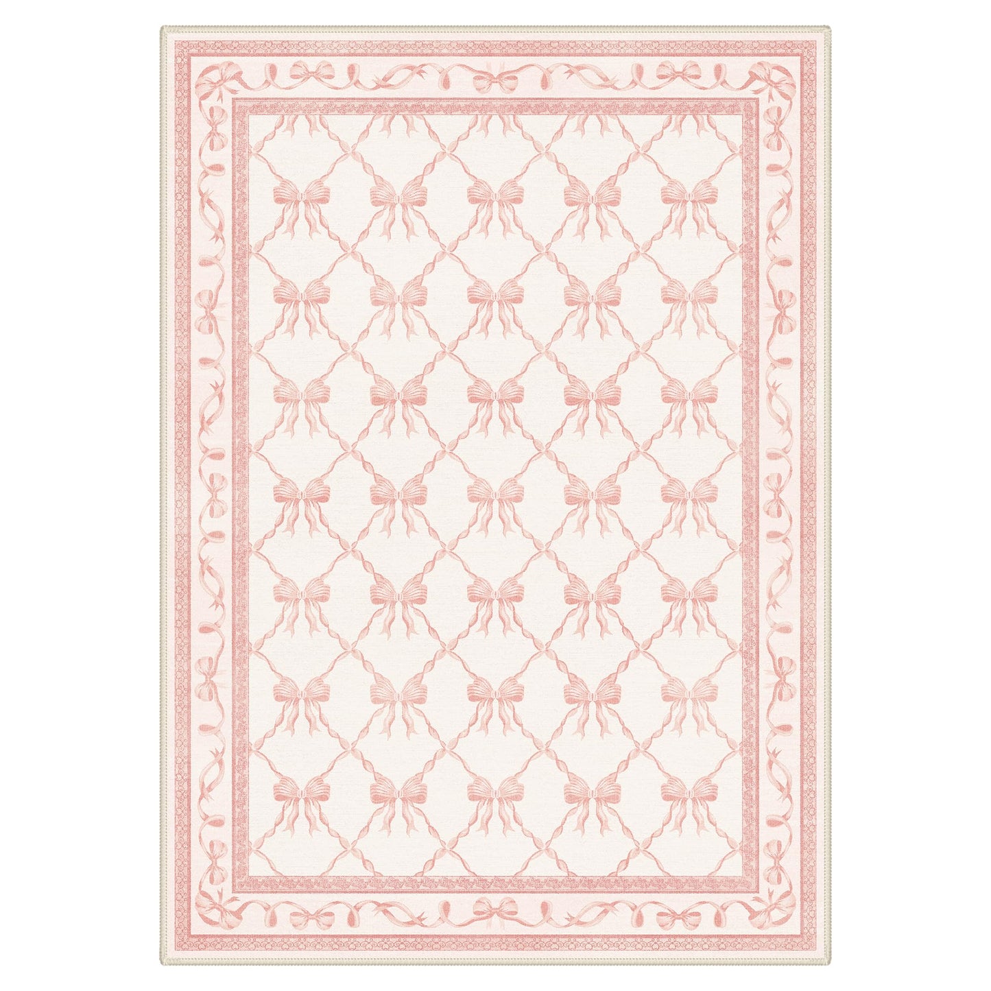 GENIMO 5X7 Pink Rug for Girls Bedroom, Machine Washable Nursery Light Pink Pastel Area Rug, Bow Pattern Floral Soft Cute Low Pile, for Teen Room Living Room, Playroom Dorm Room Home Decor