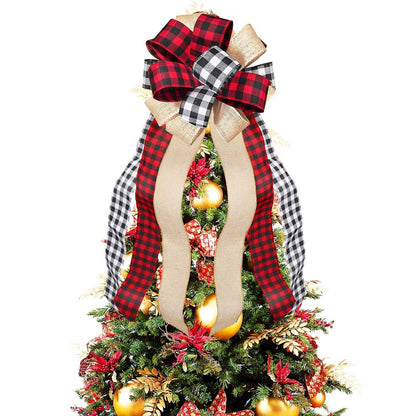 Svnntaa Christmas Tree Topper Buffalo Plaid Decorative Bow,Handmade Farmhouse Large Door Bows Banister Bow Christmas Bows for Holiday Home Decor