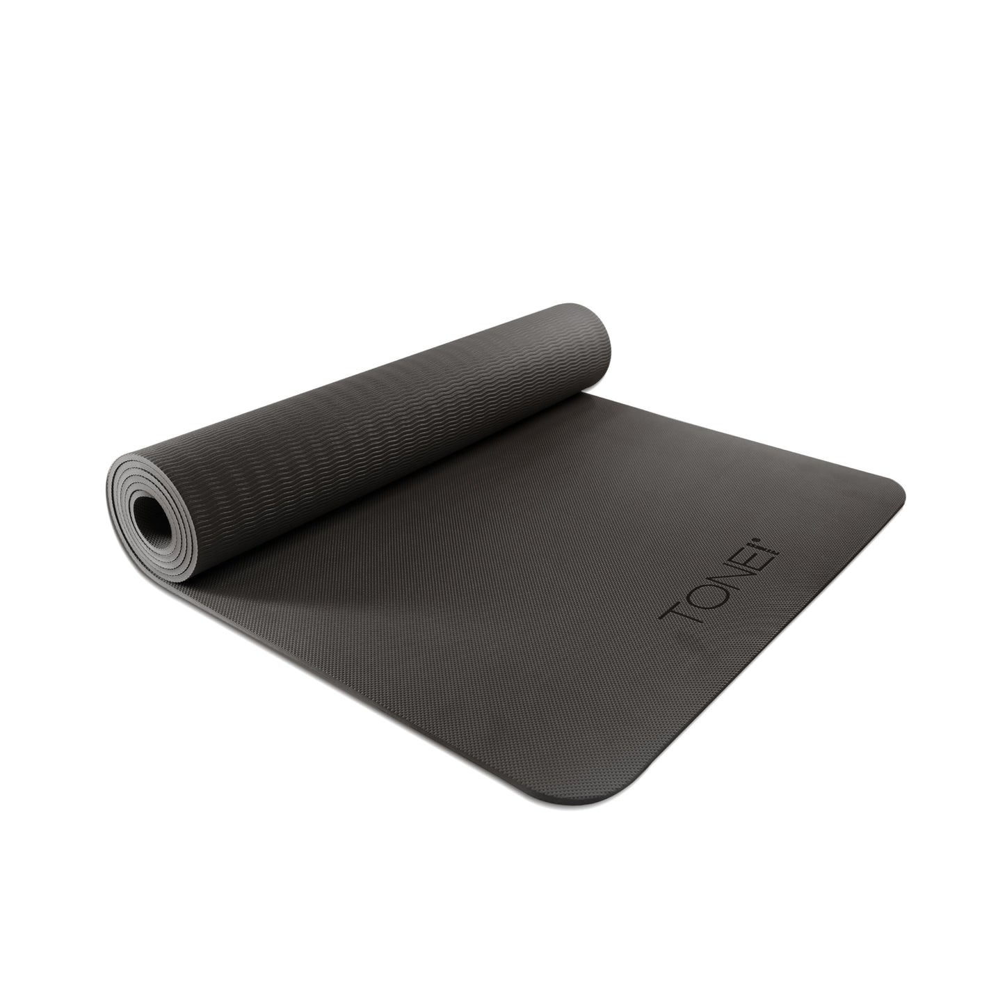 TONE Fitness Yoga Mat 1/4" Thick Non Slip Exercise & Pilates Mat for Home Workouts with Carrying Strap | Pyramid Pattern | Black
