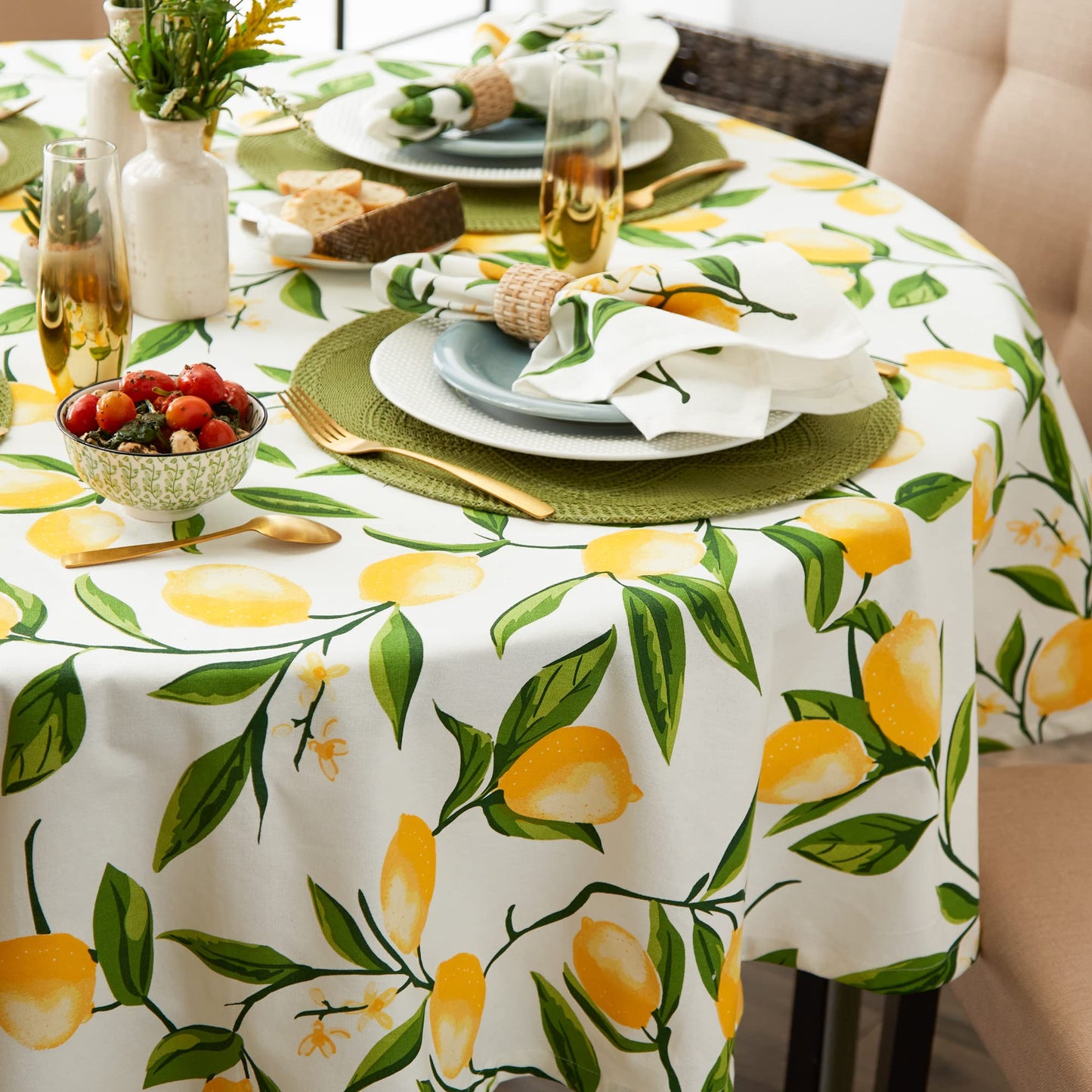 DII Lemon Bliss Tabletop Collection, Tablecloth, 70" Round