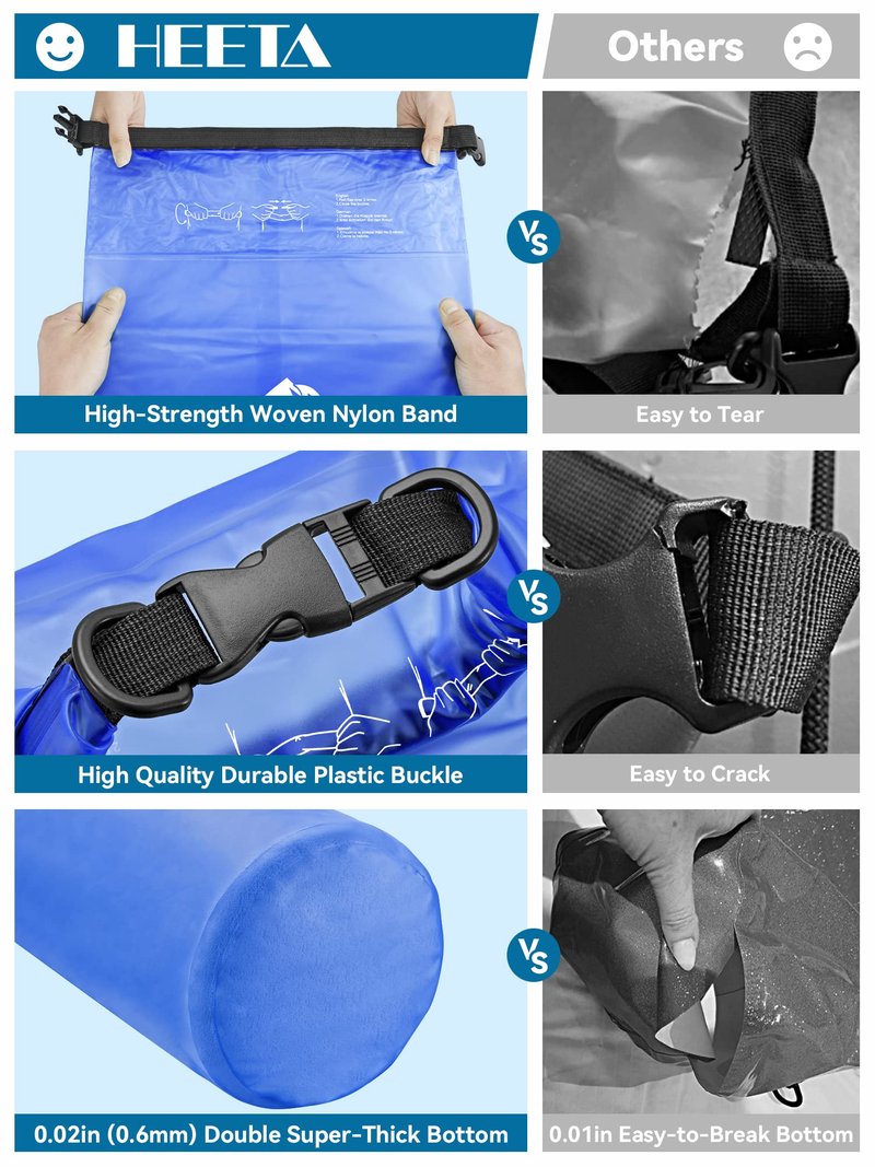 HEETA Dry Bag Waterproof for Women Men, Roll Top Lightweight Dry Storage Bag Backpack with Phone Case for Travel Swimming Boating Kayaking Paddle Board Camping Beach Accessories (Bluish Violet, 10L)