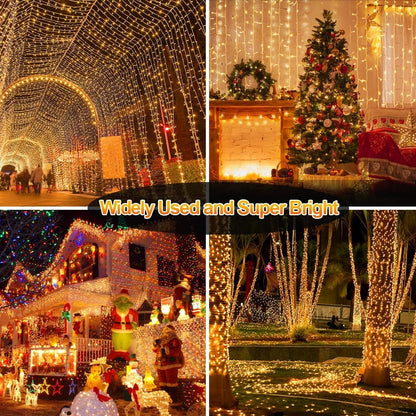 403 FT 1000 LED Outdoor Fairy Lights Plug in Warm White Christmas Lights Outside Extra Long Waterproof String Lights with Remote Timer 8 Modes for Garden House Party Wedding Yard Xmas Tree Decorations