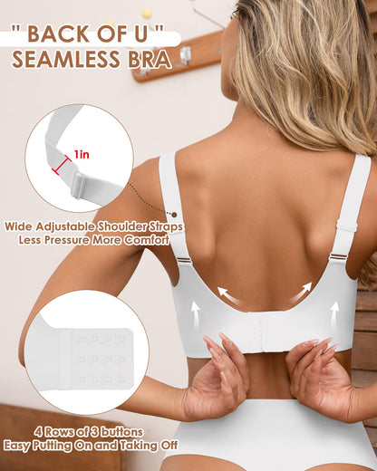 HORISUN Full Coverage Bras for Women with Support and Lift Comfortable Seamless Bra (White X-Large)