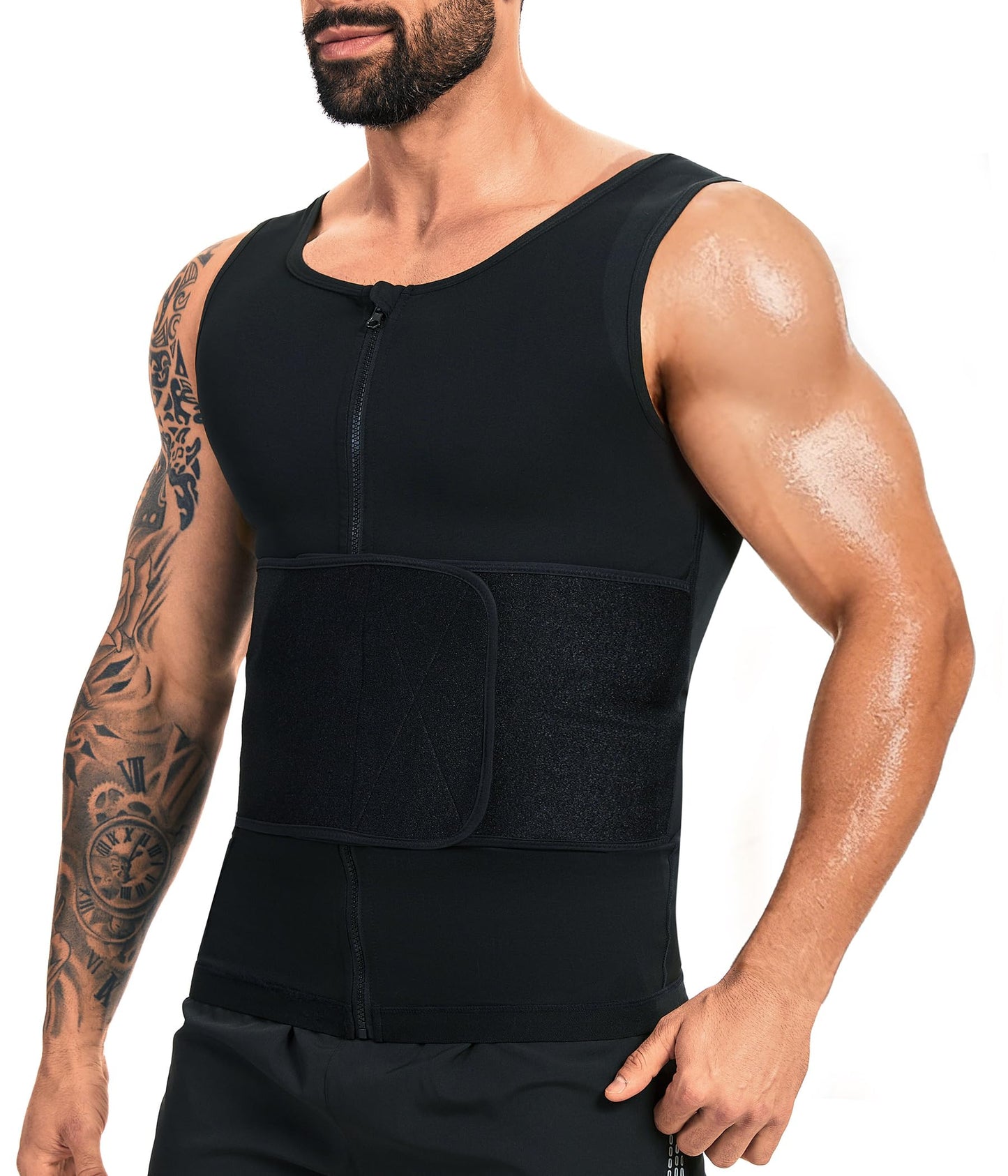 Sauna Vest for Men Waist Trainer Sauna Shirt for Men Zipper Sweat Belt Tank Top for Belly Fat(BG L/XL)