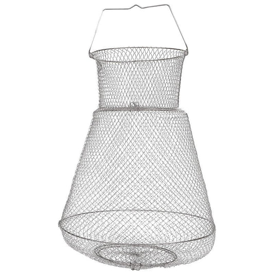 Extra Large Wire Fish Basket, 28X18 inches Fishing Net Cage Collapsible, Crabs Basket Trap Holder for Live Caught Fish, for Seawater, River, and Boat Fishing, Stainless Steel Galvanized, Silver