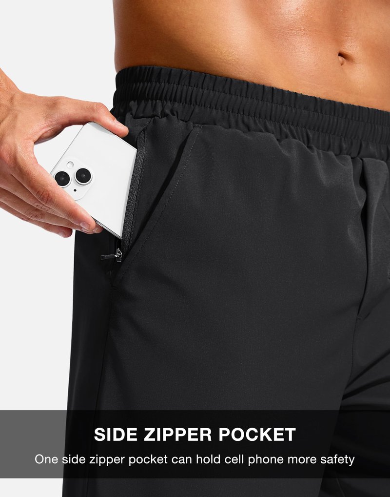 Soothfeel Men's Athletic Workout Shorts with Zipper Pocket 5"/7" Running Gym Shorts for Men Lightweight Quick Dry Tennis (Black, 7, L)