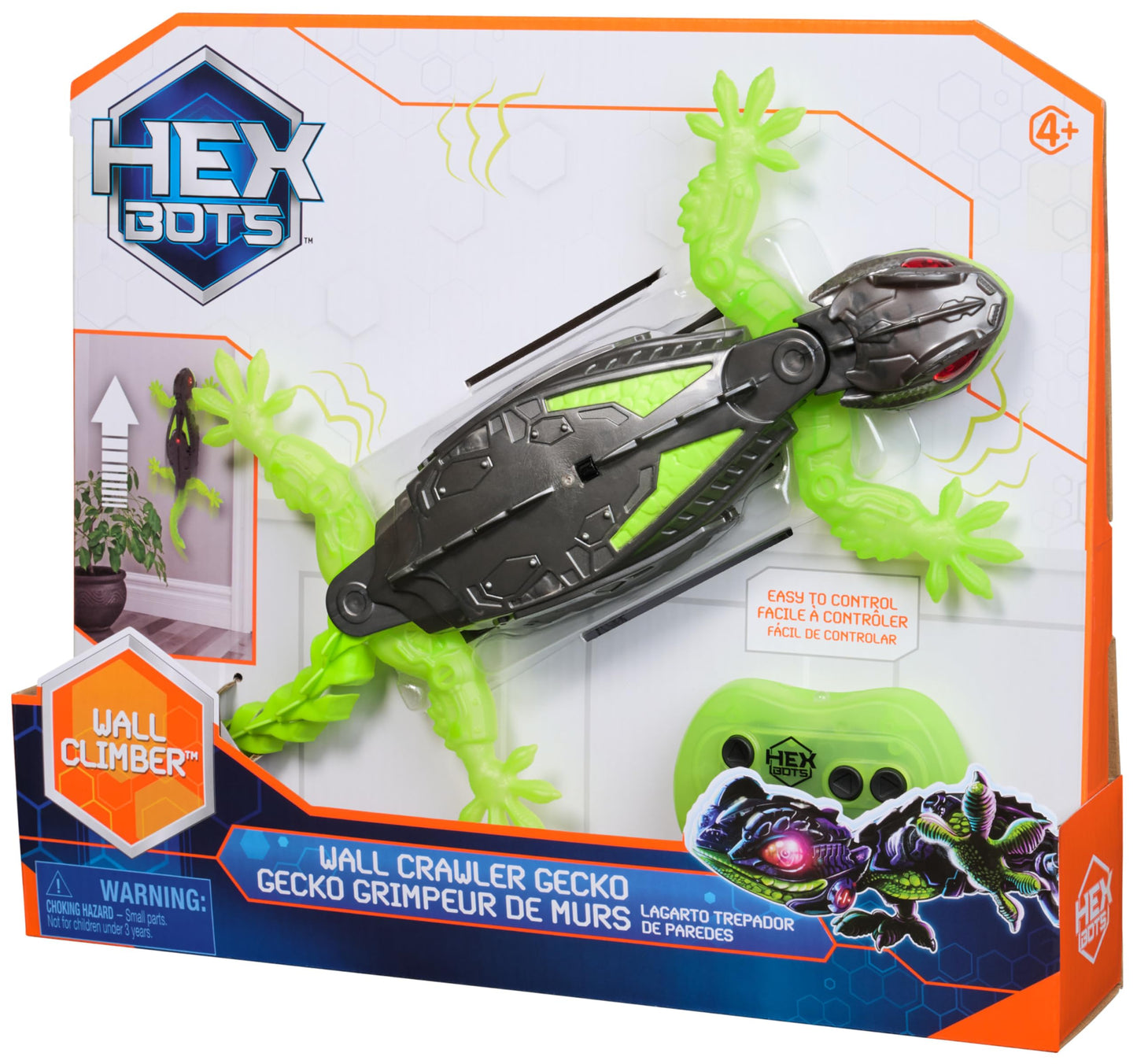 HEX BOTS Wall Crawler Gecko, Rechargeable Remote Control Robot Kids Toy, Climbs Walls, RC Robot Toy for Boys & Girls Ages 4 & Up