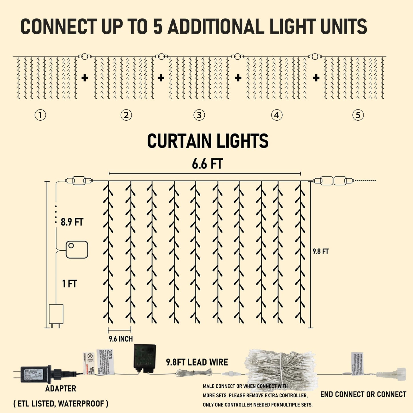 Dazzle Bright 300 LED Curtain Lights, Plug in Fairy Curtain Lights for Bedroom, Christmas Hanging String Lights Outdoor for Window Backdrop Wall Wedding Patio Indoor Dorm Party Decor, Warm White