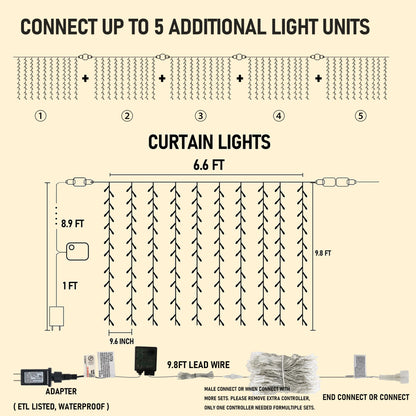 Dazzle Bright 300 LED Curtain Lights, Plug in Fairy Curtain Lights for Bedroom, Christmas Hanging String Lights Outdoor for Window Backdrop Wall Wedding Patio Indoor Dorm Party Decor, Warm White