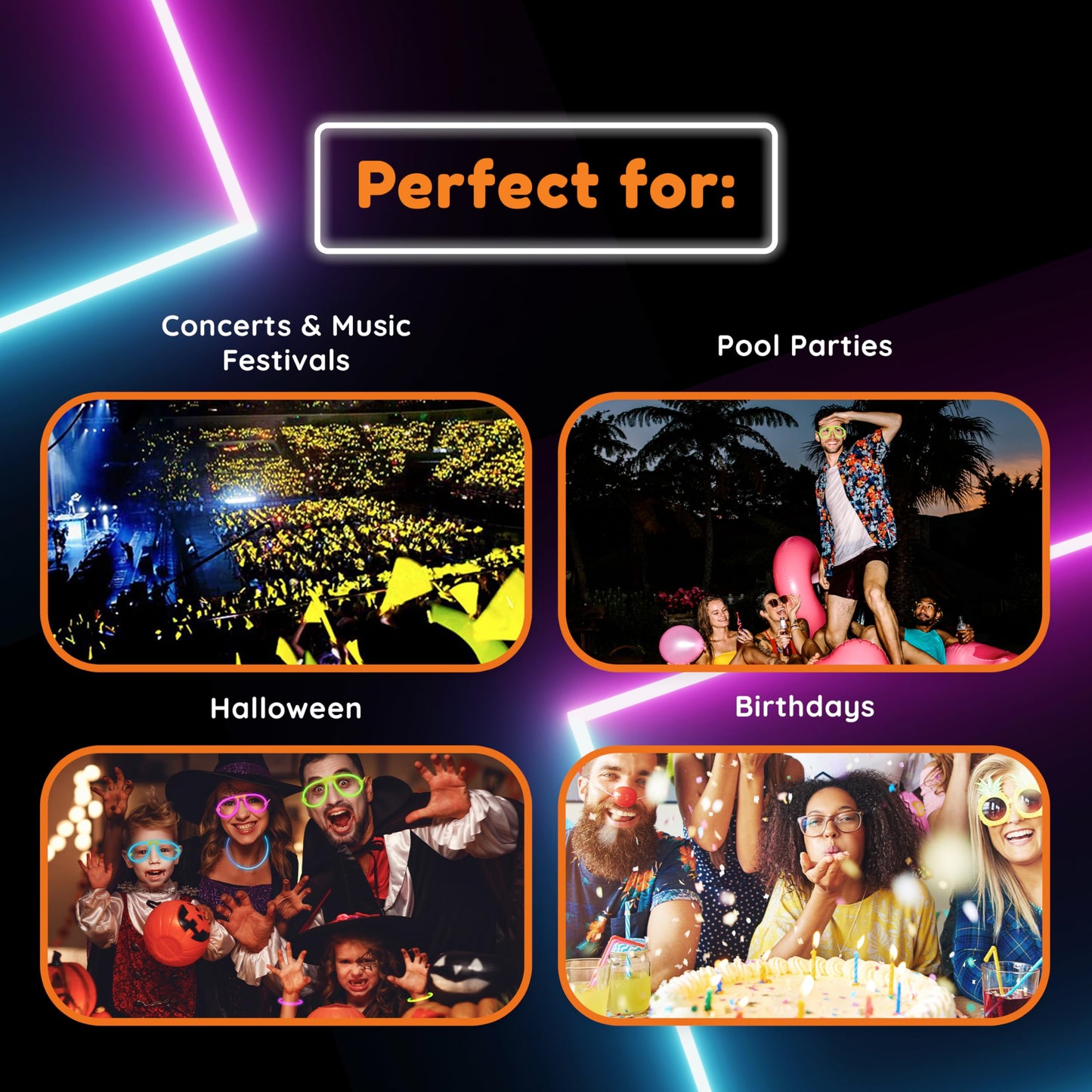 Glow Fever Glow In The Dark Glasses for Party - 50 Bendable Glow Stick Glasses with Connectors - Glow Glasses Party Pack for Concert, Halloween & Birthday Party Party Favors - Party Dragon, Mixed