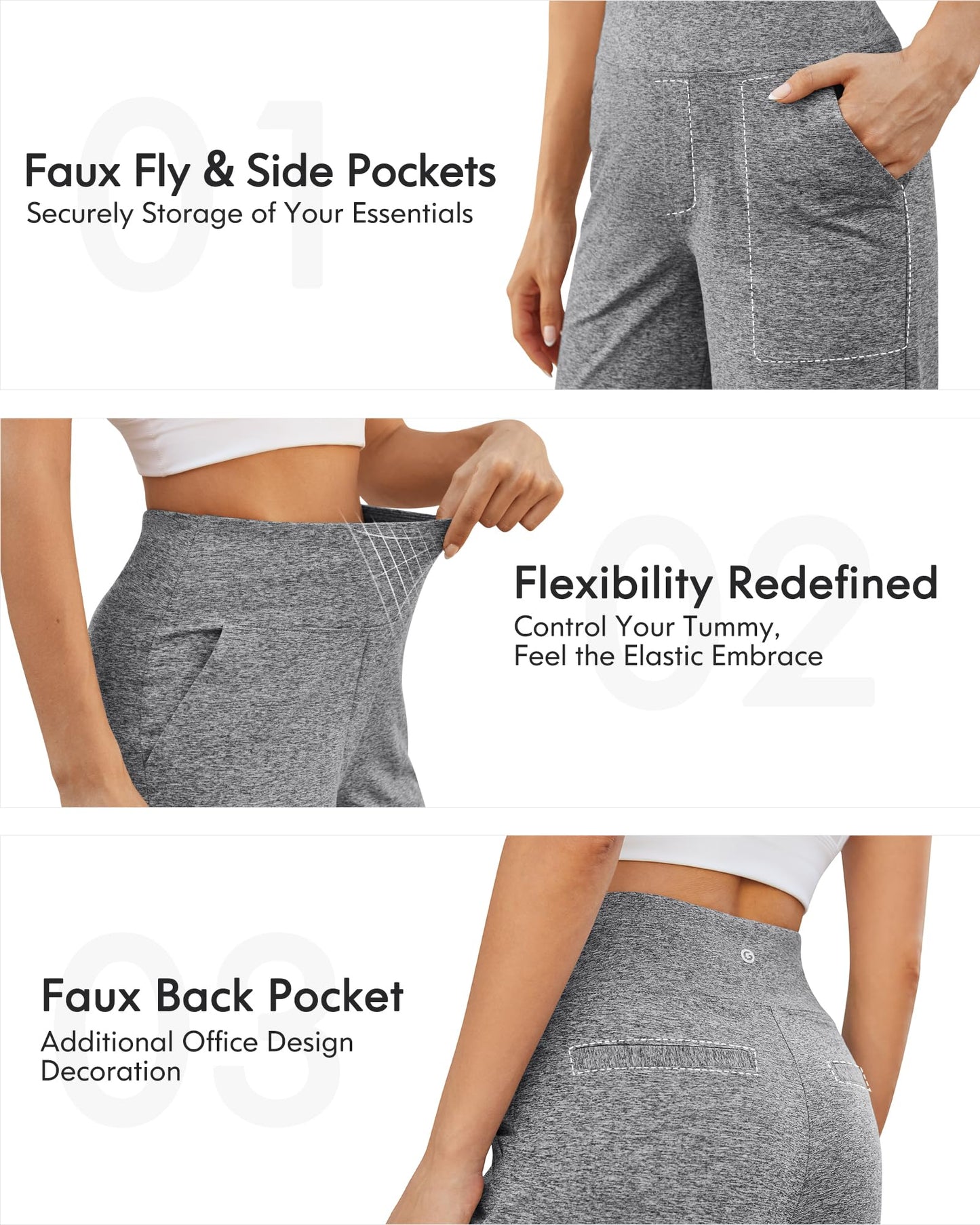 G4Free Wide Leg Athletic Sweatpants Stretch Bootcut Trouser Style Pants with Pockets Straight Leg Yoga Pants for Woman Dress Work Slacksl(Heather Grey,XXS,27")