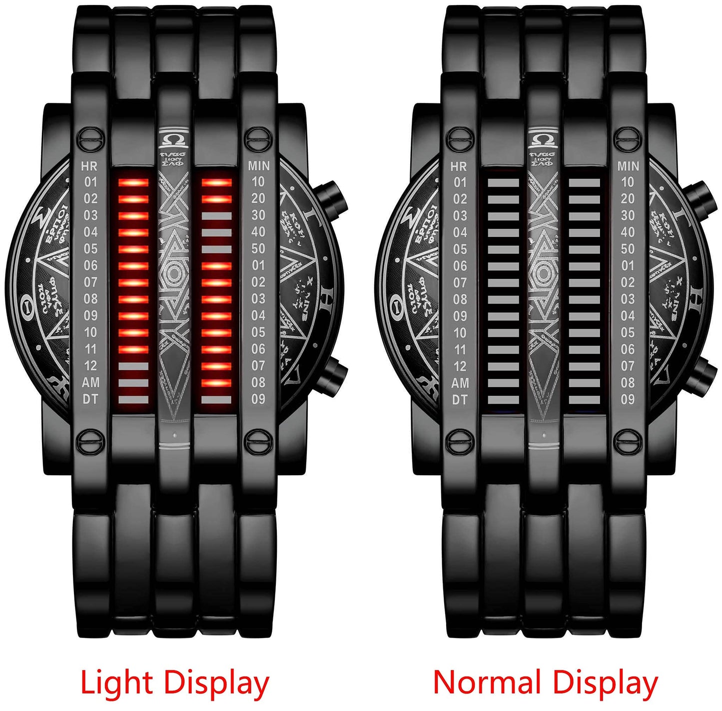 Binary Matrix Blue LED Digital Watch Mens Classic Creative Fashion Black Plated Wrist Watches (Black Red)