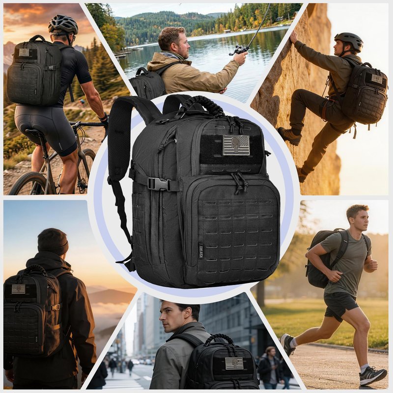 AZULDEZ Military Tactical Backpack for Men, Molle EDC Daypack Work Backpack for Trekking, Army 3 Days Assault Pack & Bug Out Bag with Water Bladder Compartment, Hiking Rucksack