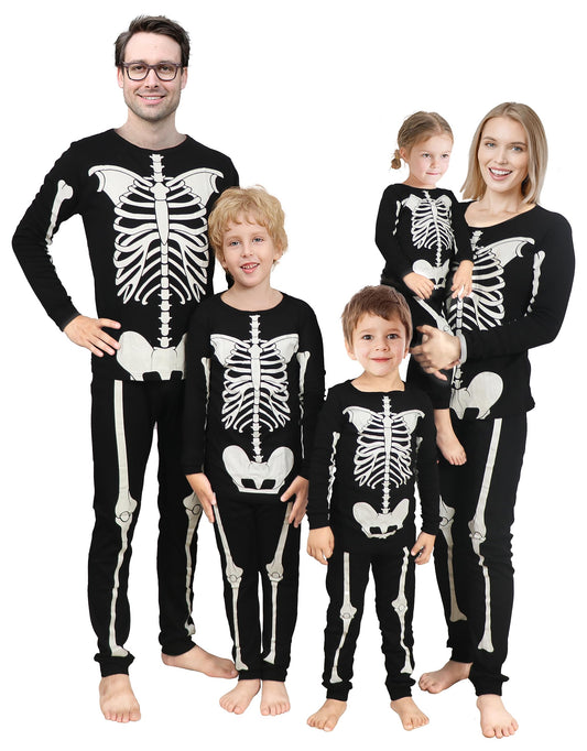 Family Feeling Baby Infant Holiday Halloween Skeleton Black Matching Family Long Sleeves Pajamas Set Size 12-18 Monthes