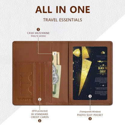 Genuine Leather Passport Holder Wallet Cover for Women and Men,Rfid Travel Wallet Passport Document Holder with Zipper Pocket Gift for Women and Men-Fathers Day Dad Gifts - Brown