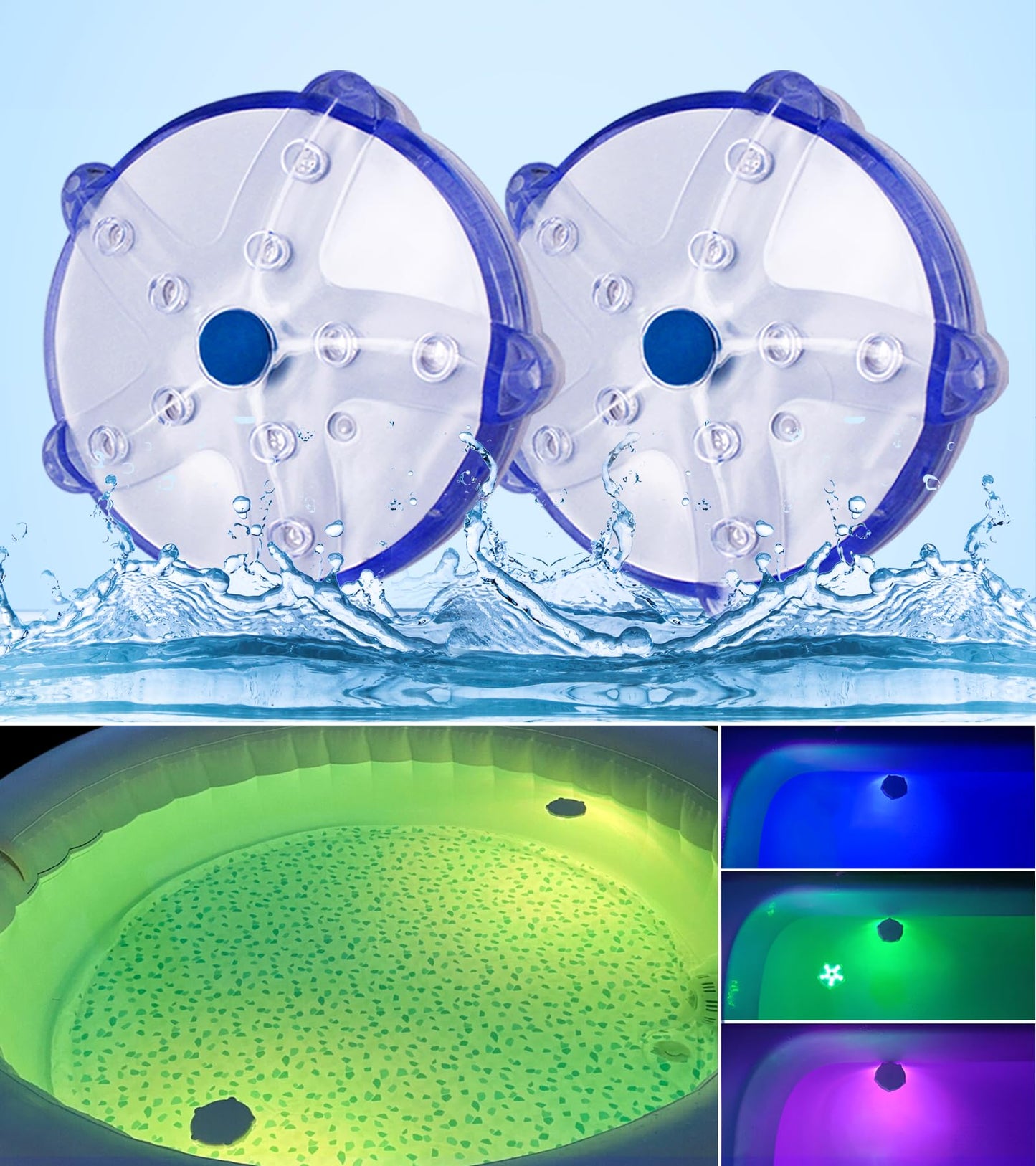 DeeprBlu Floating Whirlpool Lights for Bath Spa, 3.3 Inch Waterproof Pool Lights, Colour-Changing Starfish Pond Light Diving, Built-in Magnetic, Decorative Light for Pool, Vase, Aquarium - 2 Pieces