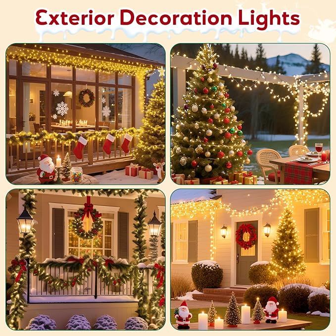 Hishine Outdoor Christmas Lights 82FT 1000LED, String Lights Indoor 8 Modes Waterproof Plug in Christmas Tree Light for Holiday, Warm White