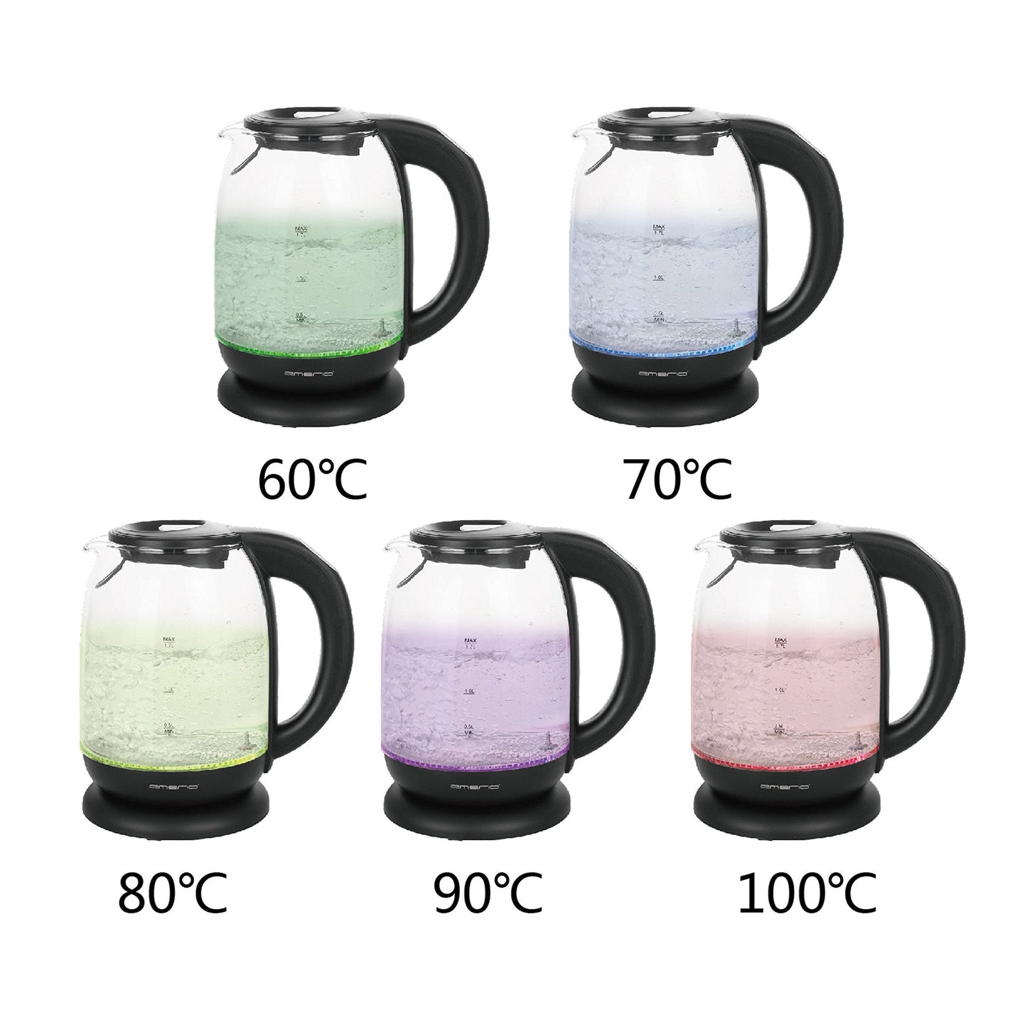 Emerio WK-119255 Electric Kettle Glass, 2200 W, 1.7 liters, Stainless Steel, Transparent Black [Energy Efficiency Class A+]