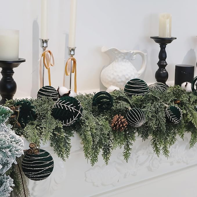 20PCS Velvet Ornaments for Christmas Tree, 2.36INCH Glitter Flocked Christmas Ornaments Decorations Balls Set Decor