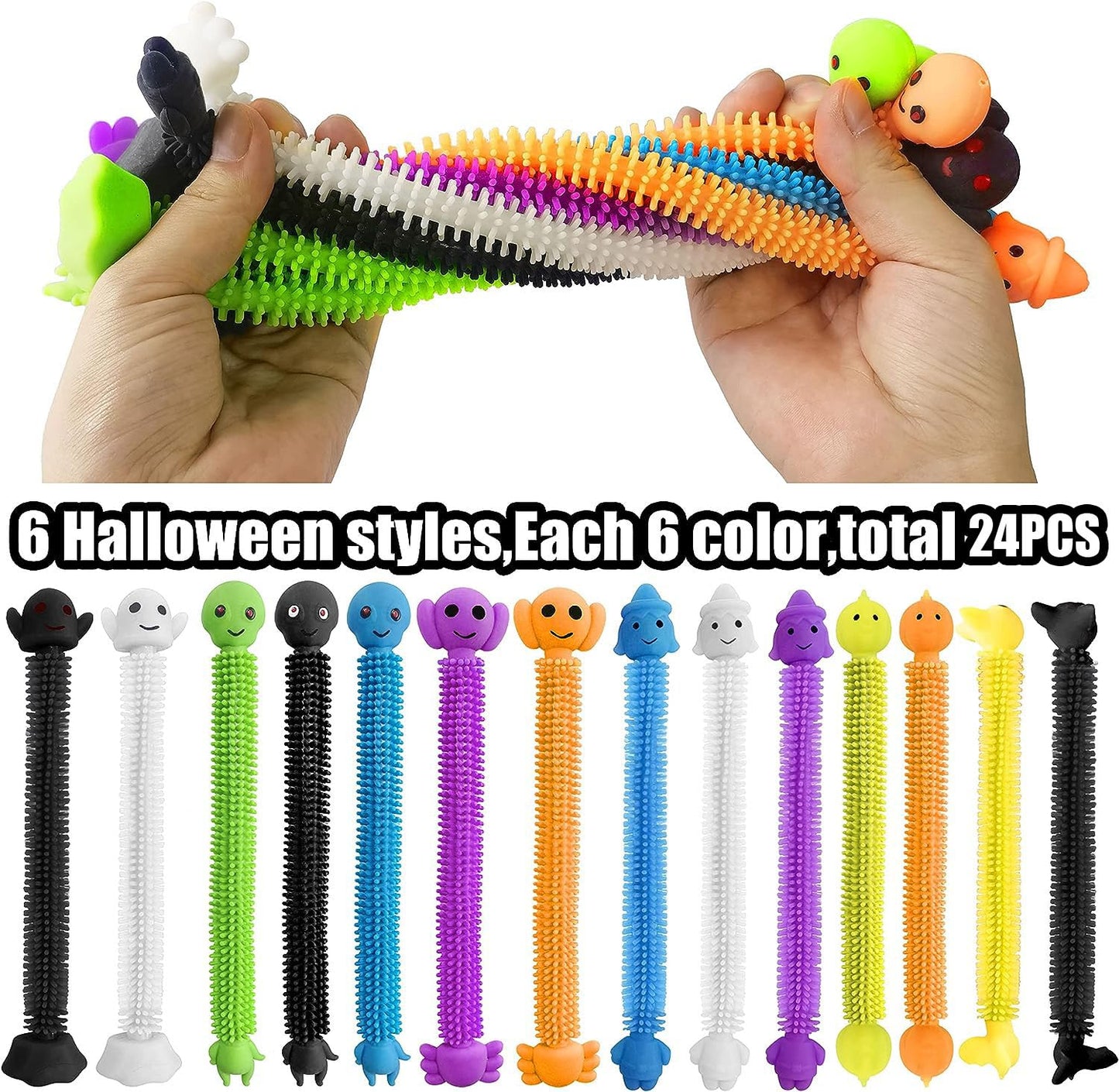 24 Pack Halloween Stretchy Strings Sensory Fidget Toys Pack Great for Kids Students Stress Relief and Anti-Anxiety Toys Assortment Halloween Party Favors (Halloween)