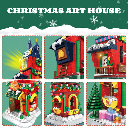 Christmas Countdown Tower House Building Toys - LED Light Christmas Village House Building Set with Countdown Clock, Festival Model Gift Idea for Kids 6+