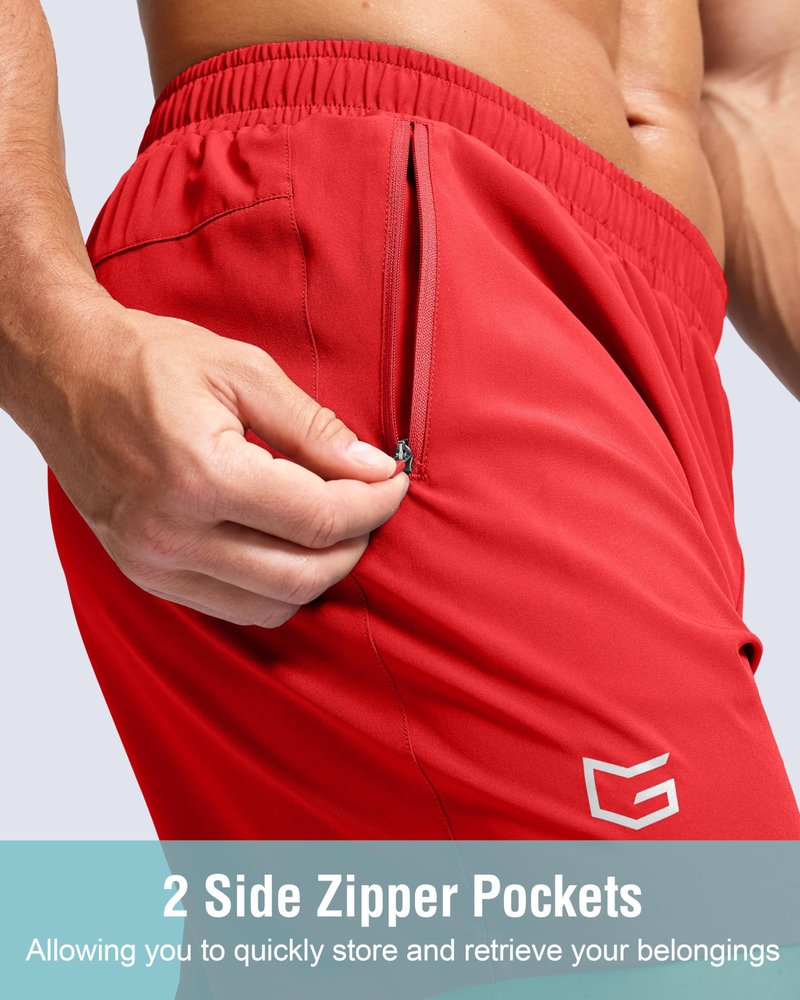 G Gradual Men's Athletic Running Shorts with Zipper Pockets Quick Dry 7"/ 5"/ 9" Workout Gym Shorts for Basketball Hiking(Deep Red,9XXL-New)