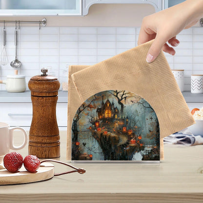 Qilmy Halloween Haunted House Napkin Holder for Tables – Napkin Holders for Kitchen, Table Napkin Holders, Cocktail Napkin Holder,Paper Napkins Holder