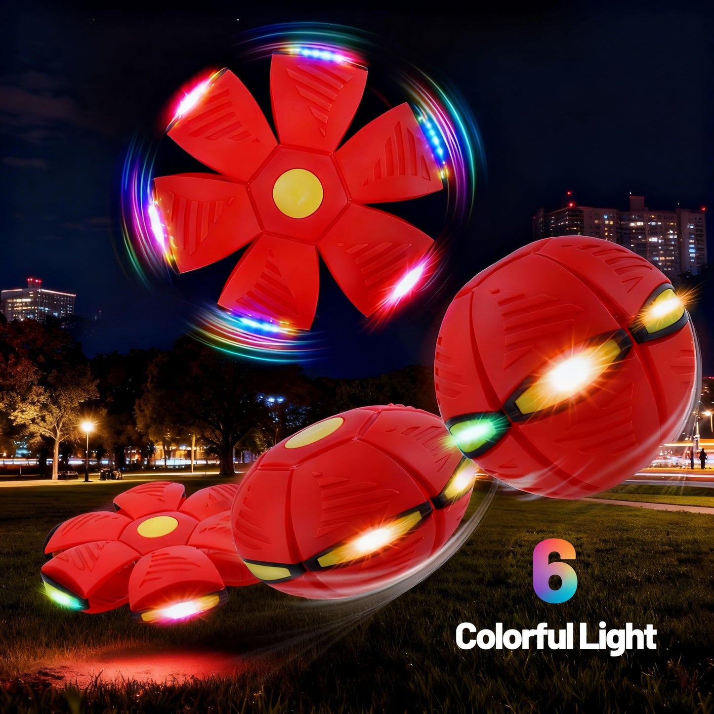Comnonage Magic Metaball, Magic Bouncing Ball, 2PCS Magic Flying Saucer Interactive Pop-Up Transform Toy, Family Interaction Red and Blue Bouncy Ball, Delay Frisbee Flying Disc Toy with 6 Light