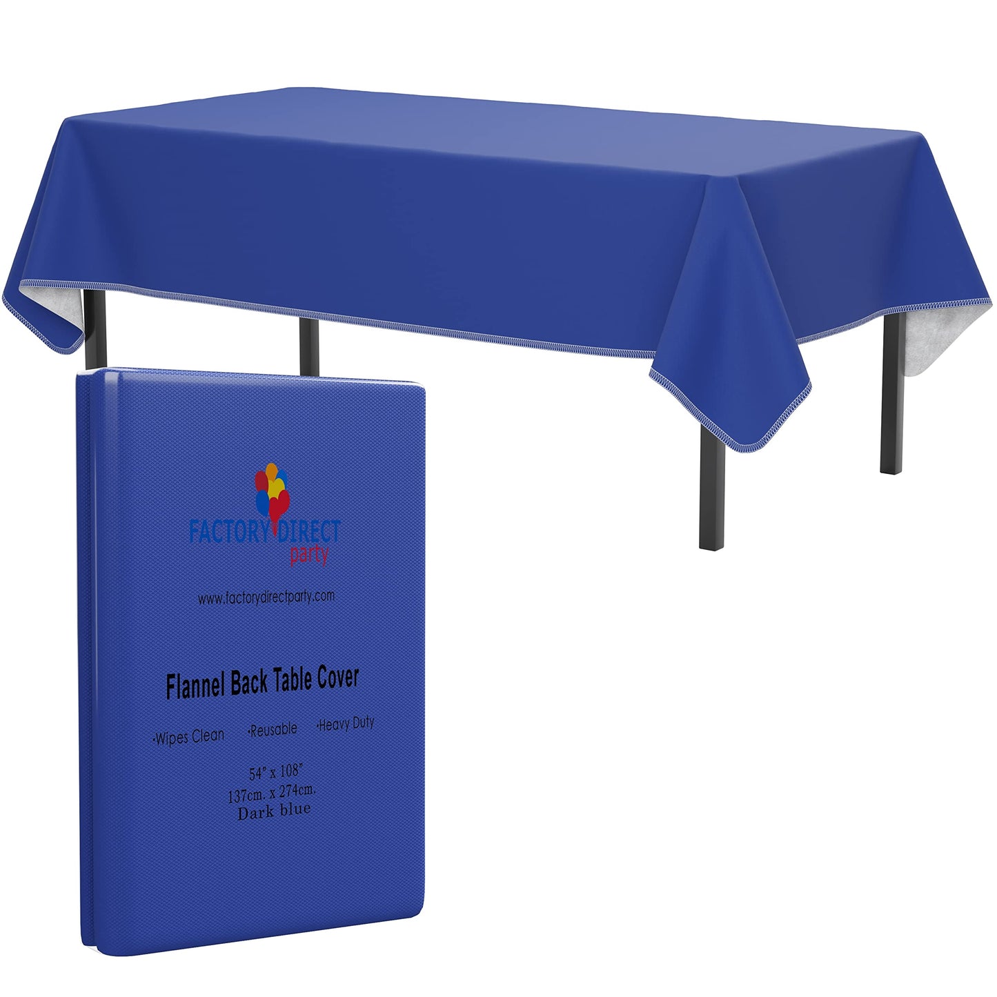 Exquisite Dark Blue Vinyl Tablecloths - 54 in. x 108 in. - Pack of 1 Rectangle Tablecloth with Flannel Backing - Plastic, Reusable & Waterproof