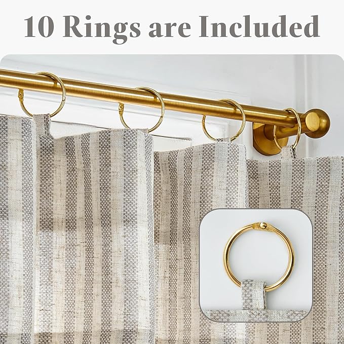 jinchan Striped Linen Kitchen Curtains with Attached Valance 36 Inch Length Cafe Tier Curtains for Living Room Rustic Half Window Light Filtering Rod Pocket Small Drapes 2 Panels Taupe Grey