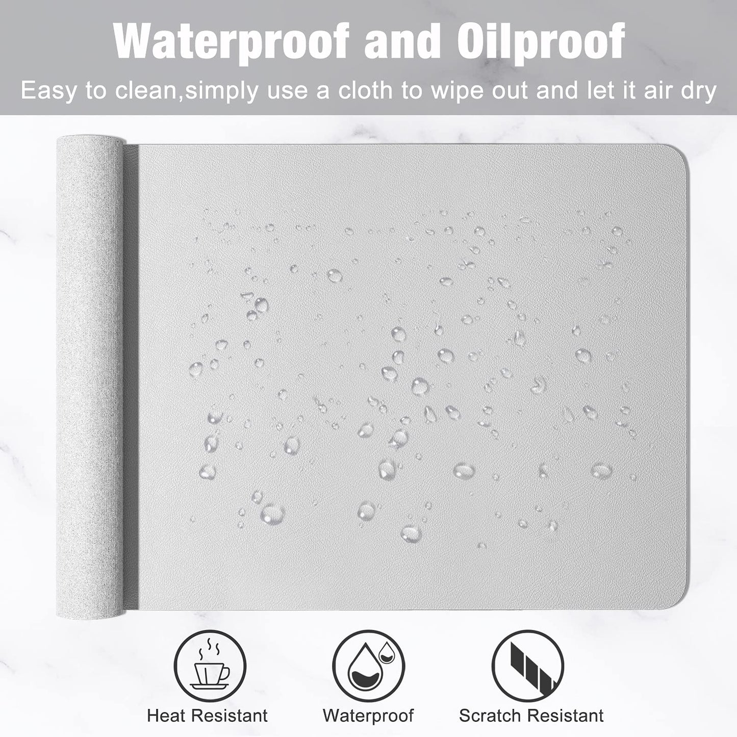 Hsurbtra Desk Pad, 30" x 14" PU Leather Desk Mat, XL Extended Mouse Pad, Waterproof Desk Blotter Protector, Ultra Thin Large Laptop Keyboard Mat, Non-Slip Desk Writing Pad for Office Home, Gray