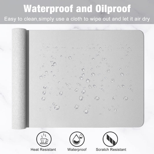 Hsurbtra Desk Pad, 30" x 14" PU Leather Desk Mat, XL Extended Mouse Pad, Waterproof Desk Blotter Protector, Ultra Thin Large Laptop Keyboard Mat, Non-Slip Desk Writing Pad for Office Home, Gray