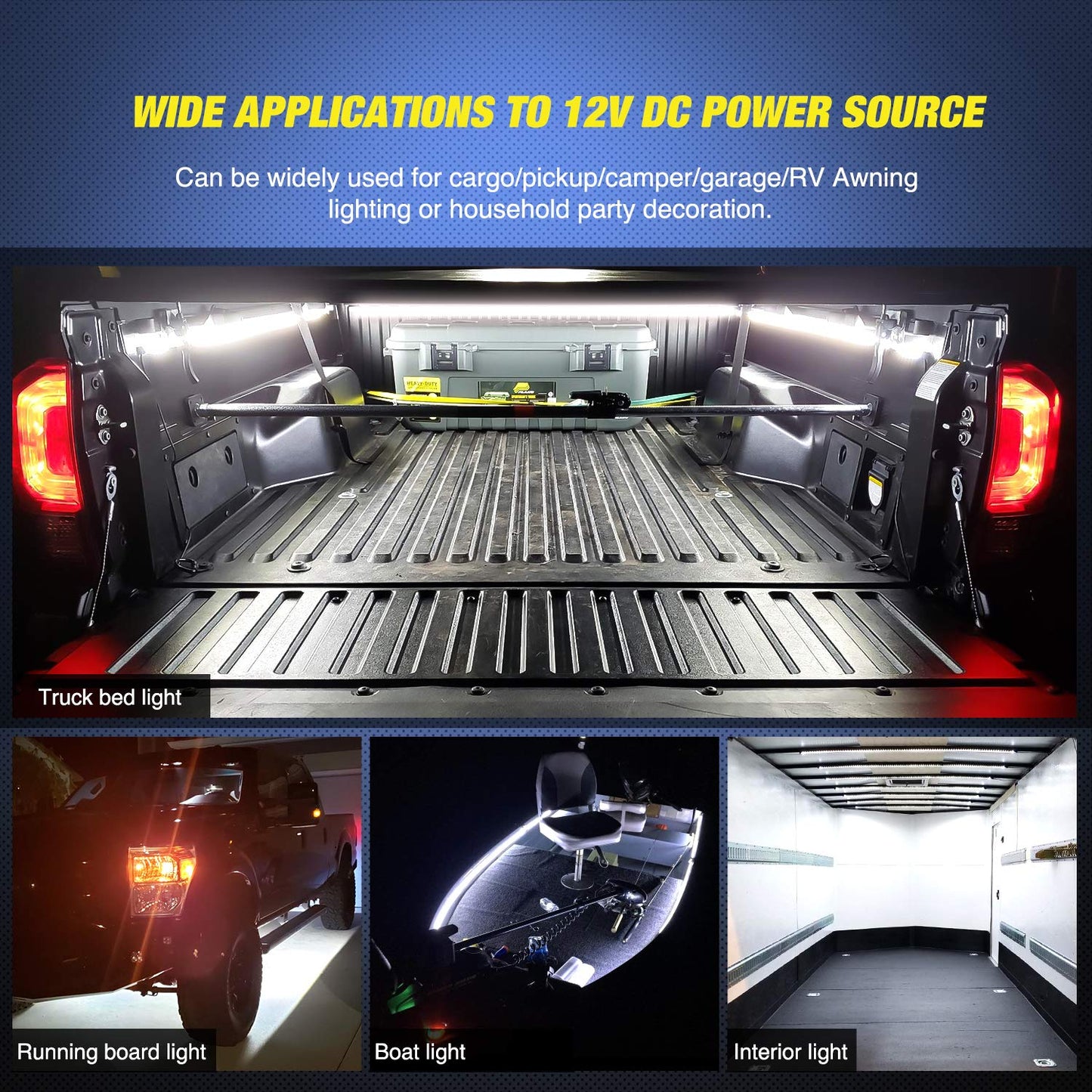 Nilight 3PCS 60 Inch Bed Light Strip 270 LED with On/Off Switch Blade Fuse Splitter Extension Cable for Cargo Pickup Truck SUV RV Boat,2 Years Warranty