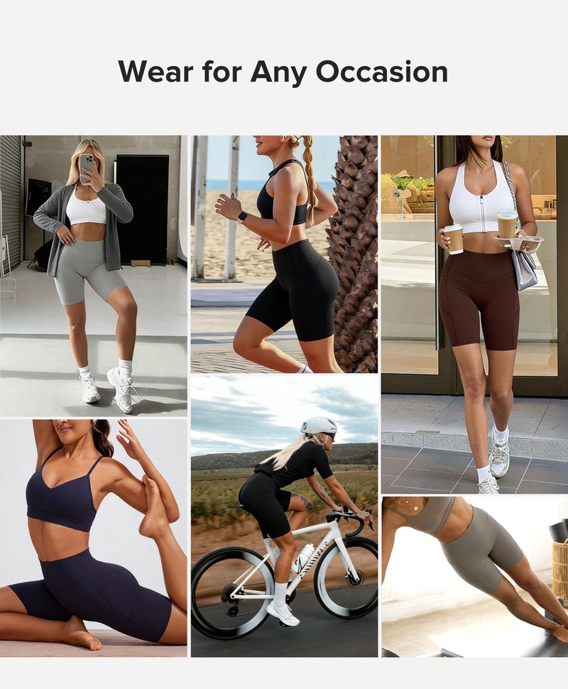 BRXL BrxlZero Biker Shorts Women Pockets 8" No Front Seam High Waisted Compression Workout Tummy Control Running Yoga Gray M