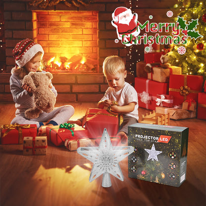 Christmas Tree Topper Lighted with 6 Projection Modes,Christmas Star Tree Topper Built-in LED Rotating Projector Lights 3D Sparkling Christmas Tree Decorations for Xmas Party Holiday Decor(Silver)