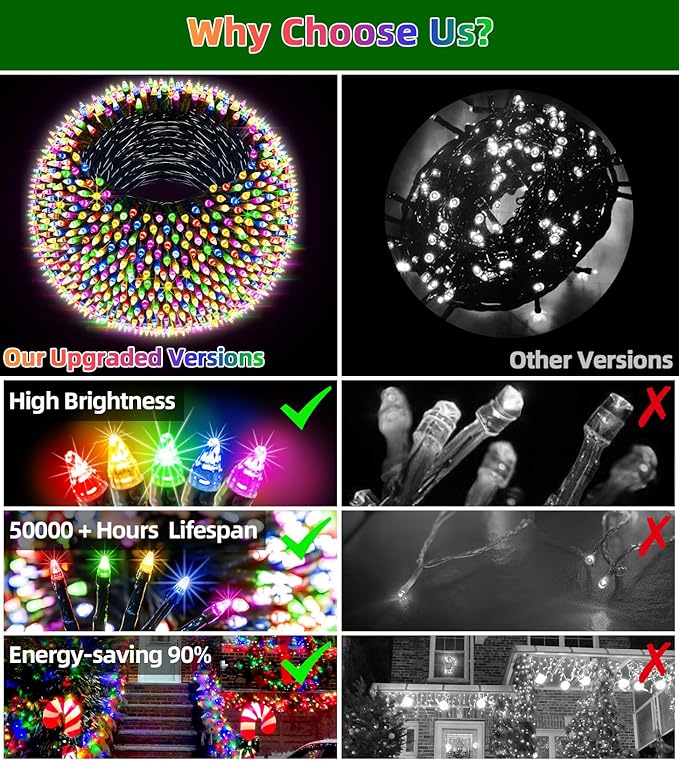 300LED Christmas Lights Outdoor Indoor Use, 12 Lighting Modes 75ft Christmas Tree Lights with Timer, Dimmable Multicolor LED StringLights Waterproof for Yard Tree Wedding Party Holiday Multicolor