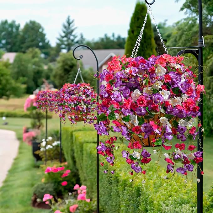Artificial Flowers for Outdoors 2 Pack Fake Hanging Plants with Faux Hibiscus Flowers Summer Fall Decor UV Resistant Silk Leaves for Indoor Outdoor Front Door Porch Patio Planter Decor