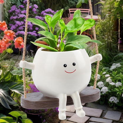 CEOJPA Small Swing Smiley Face Hanging Planter Pot for Indoor Outdoor Plants, Cute Swinging Plant Pot, Hanging Flower Pots, Face Planter Pot Head, Resin Succulent Planter, Birthday Gifts