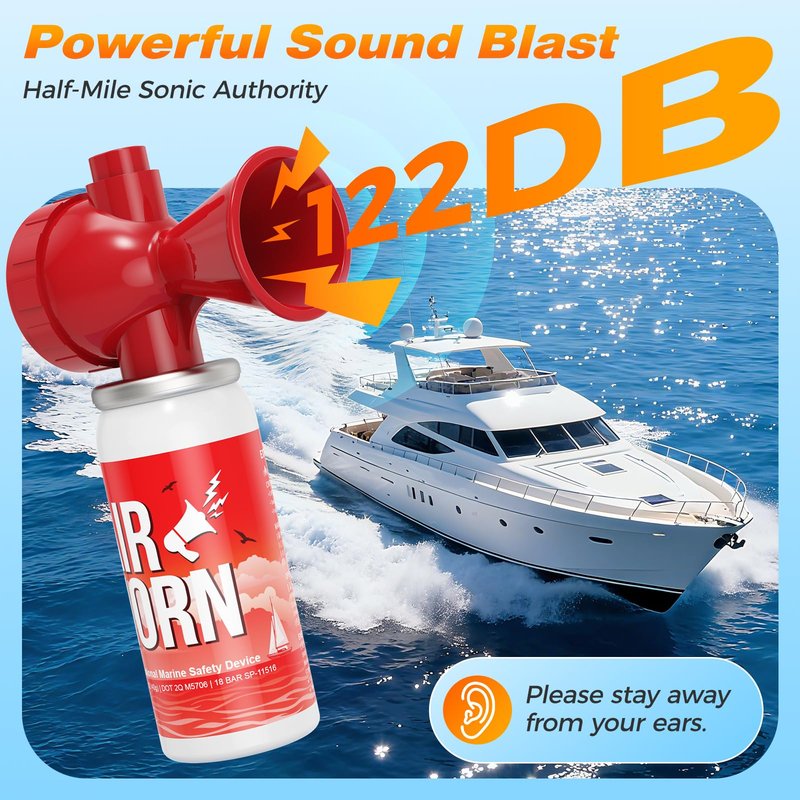 Nicehill 2 Pack Air Horn, 122dB Loud Safety Air Horns for Boating Emergency & Sporting Events, Handheld Marine Horn with Easy Button Operation for Warning Signals & Alerts, 1.4oz