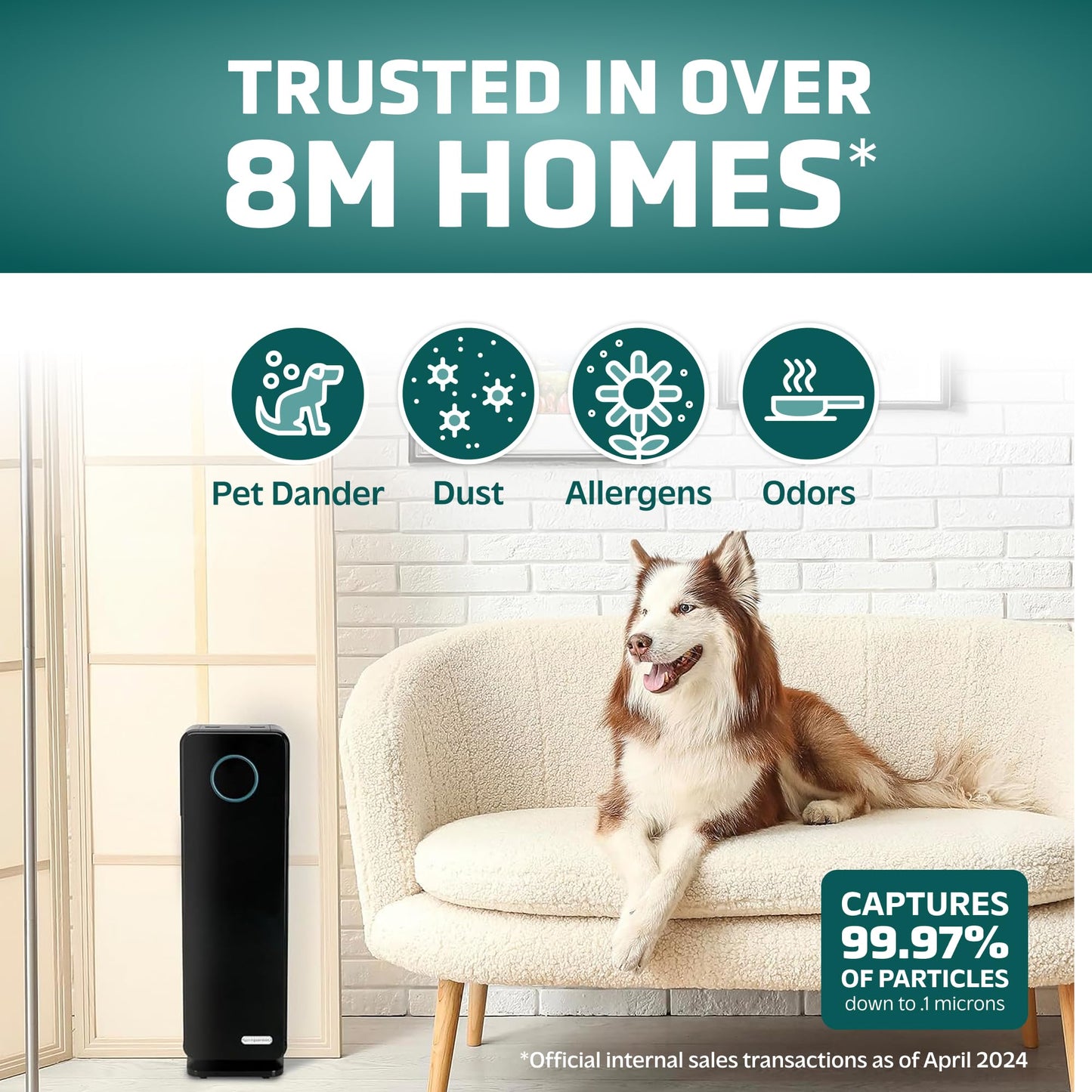 GermGuardian 5-In-1 HEPA Air Purifier for Home, Pet Air Purifier with HEPA Air Filter & UV-C Light, AC4300BPTCA, 743 Sq. Ft., 22'' Tower, Black