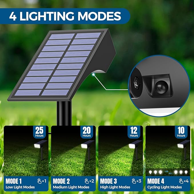 Solar Spot Lights Outdoor Waterproof,[12 Pack/4 Modes] Landscape Lighting Spotlights, Auto On/Off LED Solar Powered Yard Garden Flood Solar Light for Outside Pathway Wall Tree Pool,Cool White