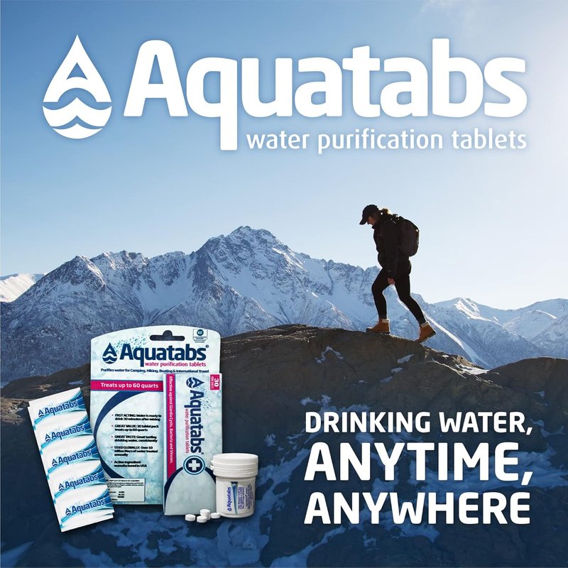Aquatabs Water Purification Tablets - 49mg | 100 Pack for Hiking, Camping, Emergencies & Home Use