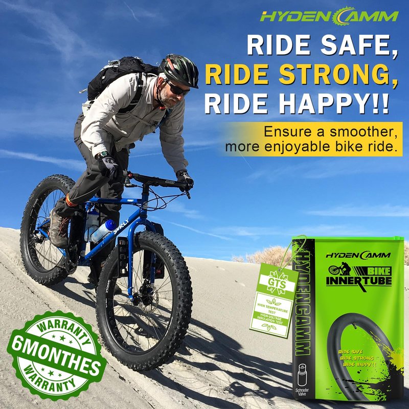 Hydencamm 4 Pack 20x4.0 Fat Tire Tube, 20" x 3.5/4.0 AV Schrader Valve, Premium Butyl 20 x 4 Fat Tire Tube with 2 Tire Levers, 20x4 Inner Tube Compatible with Mountain, Road Bikes, E-Bike, Fat Bike