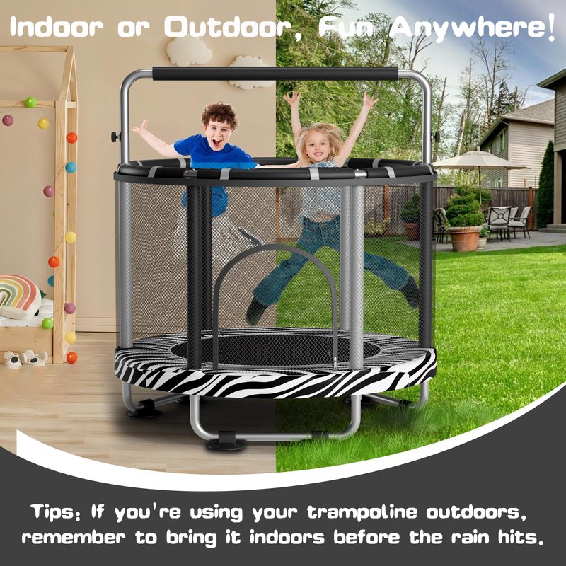 ZCMHAXJ 55" Trampoline for Kids with Enclosure, 440lbs Capacity Indoor & Outdoor Toddler Trampoline with Adjustable Gymnastics Bar & Toys, Gifts for Boys & Girls