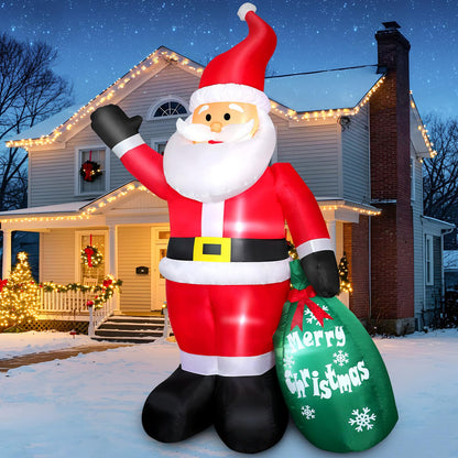 7FT Christmas Inflatable Santa Claus with Gift Bag, Blow up Giant Santa Claus Indoor Decoration, Built-in LED Lights for Lawn Patio Garden Home Display Hall Xmas Holiday Vacation Party Outdoor Decor