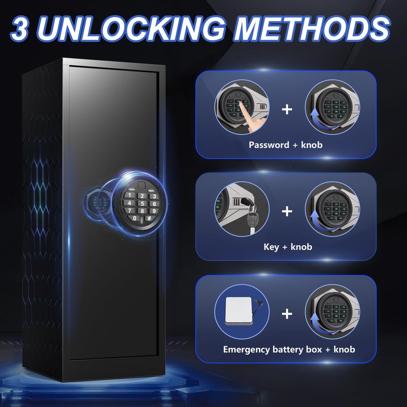 Marcree 8-10 Gun Safe for Rifles & Pistols, Quick Access Rifle Safe with Dual Alarm, Mute Mode, Adjustable Shelves & Pistol Pockets, Gun Cabinet for Shotguns