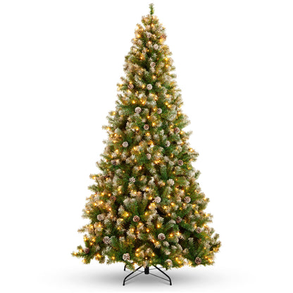 Best Choice Products 4.5ft Pre-Lit Pre-Decorated Pine Artificial Christmas Tree w/ 450 Flocked Frosted Tips, 32 Pinecones, 175 Lights, Base - Green