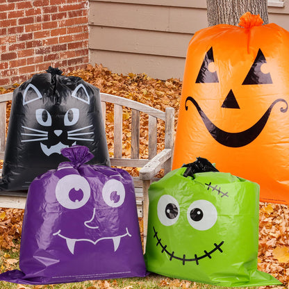 POPGIFTU 12 Pack Halloween Lawn Leaf Bags - Heavy Duty Plastic Trash Bags with Twist Ties, 6 Designs Large Pumpkin Yard Waste Bags for Garden, Lawn, Porch, Indoor Outdoor Halloween Decorations