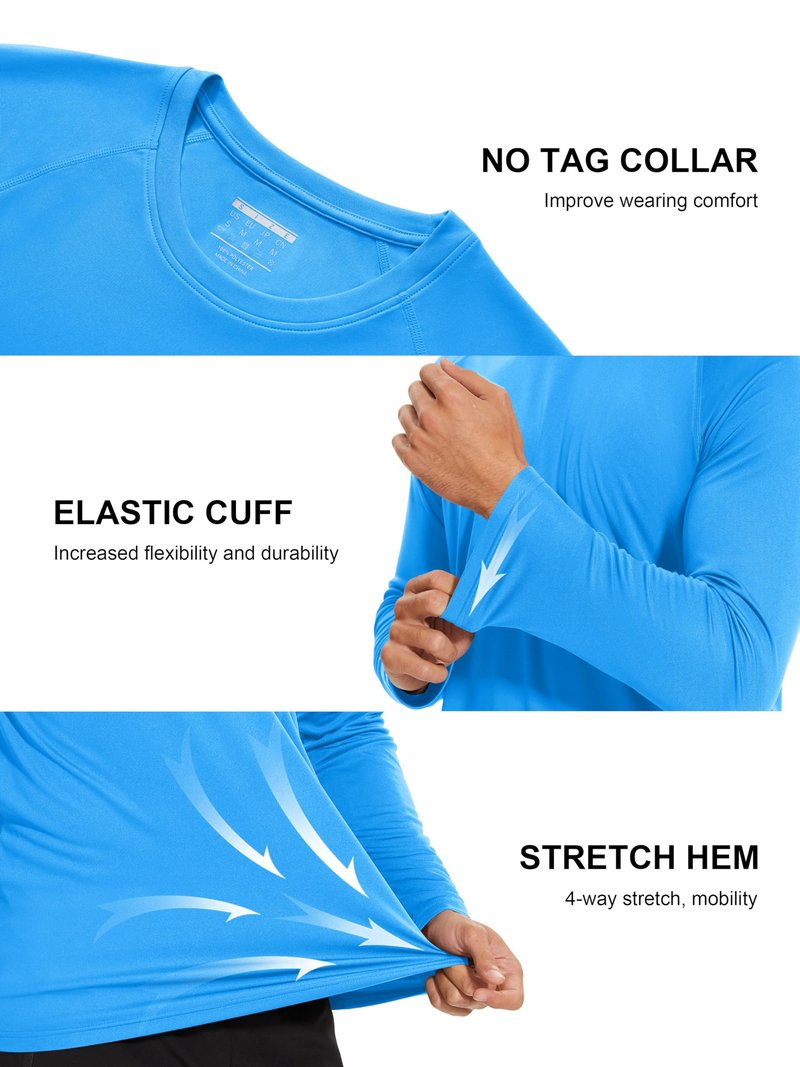 Azure Rashguard for Men - Long Sleeve Sun Protection Athletic T-Shirt for Outdoor & Camping Activities
