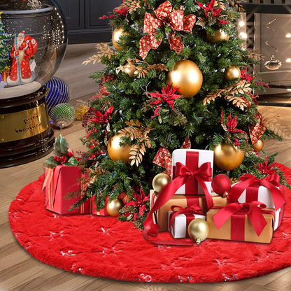Christmas Tree Skirt - 36 Inches Large Red Tree Skirt with High - End Soft Faux Fur Tree Skirt for Christmas Decorations Indoor Outdoor - Red